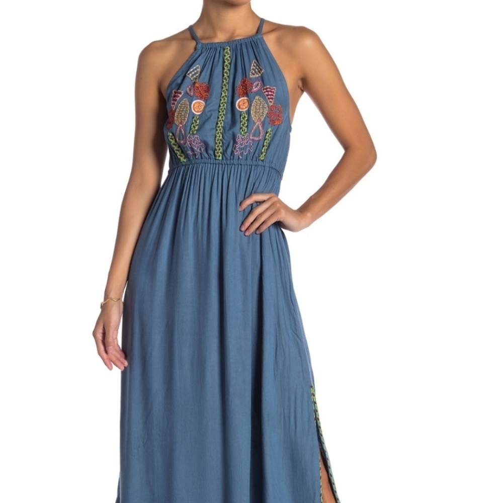 Raga Anthropologie Lucita blue Embroidered Boho  maxi dress - Picture 2 of 11